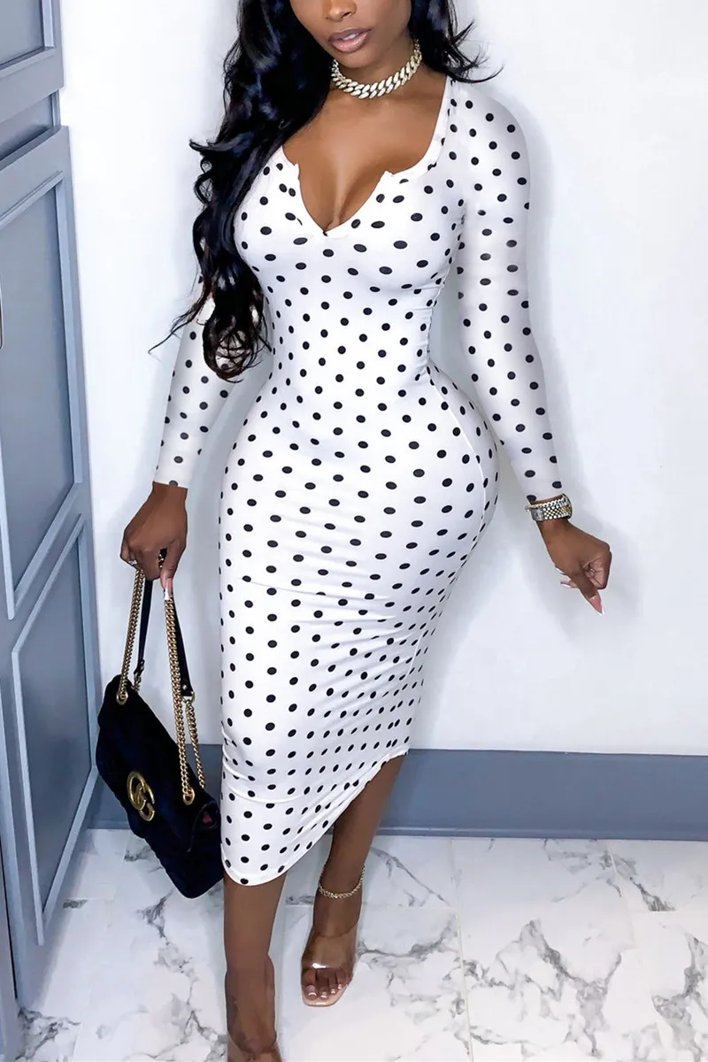 

Women Retro polka dot dress Women Long Sleeve V-neck Sexy Elegant Fashion Dress