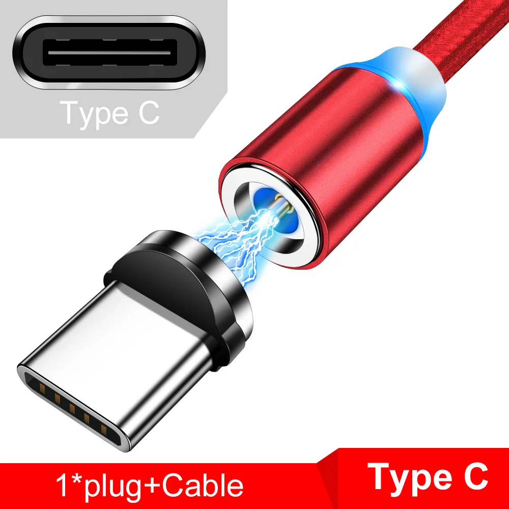 Магнитный usb-кабель Tisluo/Micro USB/type-C для iPhone X Xs Max светодиодный 1 м магнитное зарядное устройство для samsung s10 Xiaomi Pocophone USB C - Цвет: Type C usb Red