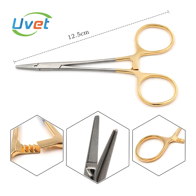 Medical needle holder ophthalmic operation tool 12.5cm black gold handle stainless steel plastic | Дом и сад