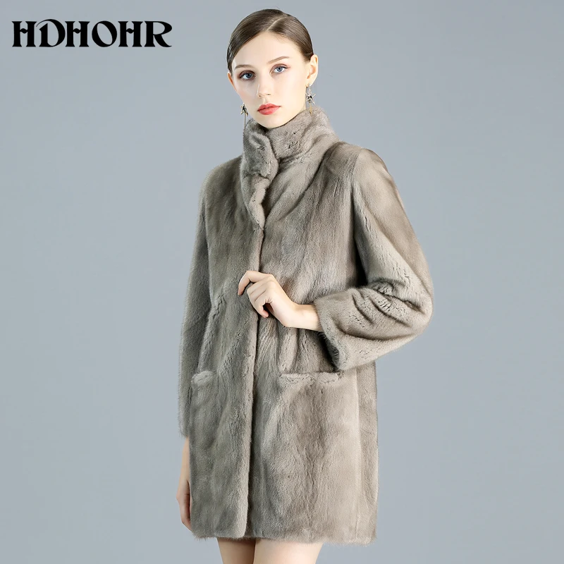 HDHOHR 2021 Высокое качество 100% женское натуральное импортное пальто из натуральной