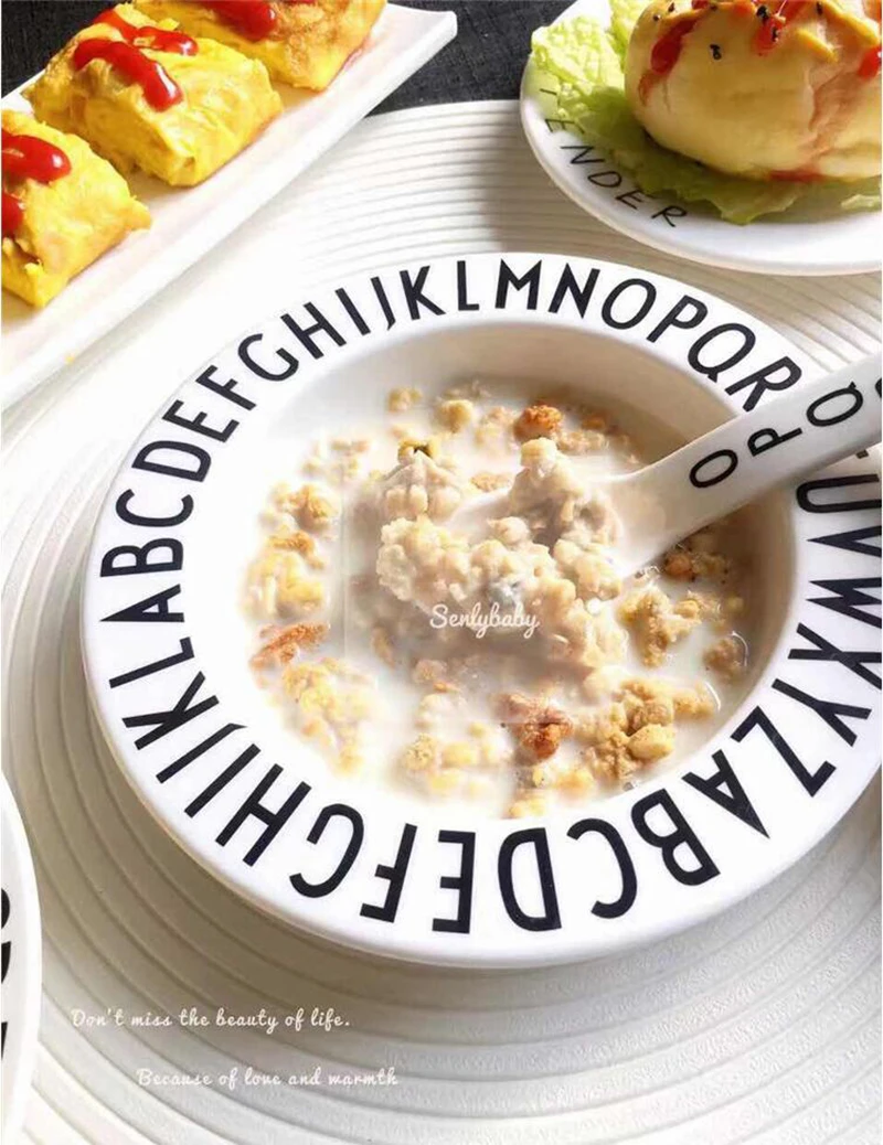 Children's Alphabet Plate Baby Anti-fall Dishes Number Letter Tray Food Supplement Training Triangle Rectangle Tableware 1258