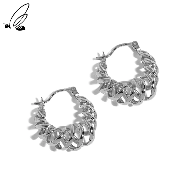 

S'STEEL Minimalism Versatile Hoops Earrings Winding Croissant Design Sterling Silver 925 For Women's Gothic Fine Jewelry
