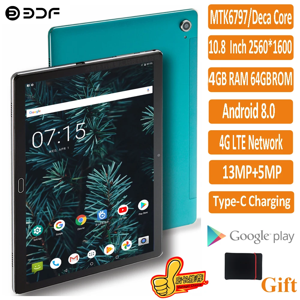 BDF 10 8 &quotAndroid 0 планшет 2560*1600 IPS Deca Core размер экрана 4 Гб Оперативная память 64