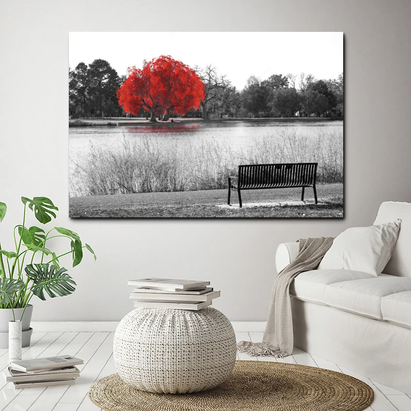 Современный скандинавский черный и белый пейзаж принты красные озера холст