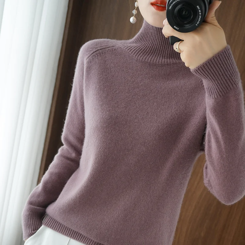 

Women Turtleneck Sweaters Autumn Winter Long Sleeve Solid Knitted Jumpers Female Loose Thick Bottoming Pullovers Casual Sweaters