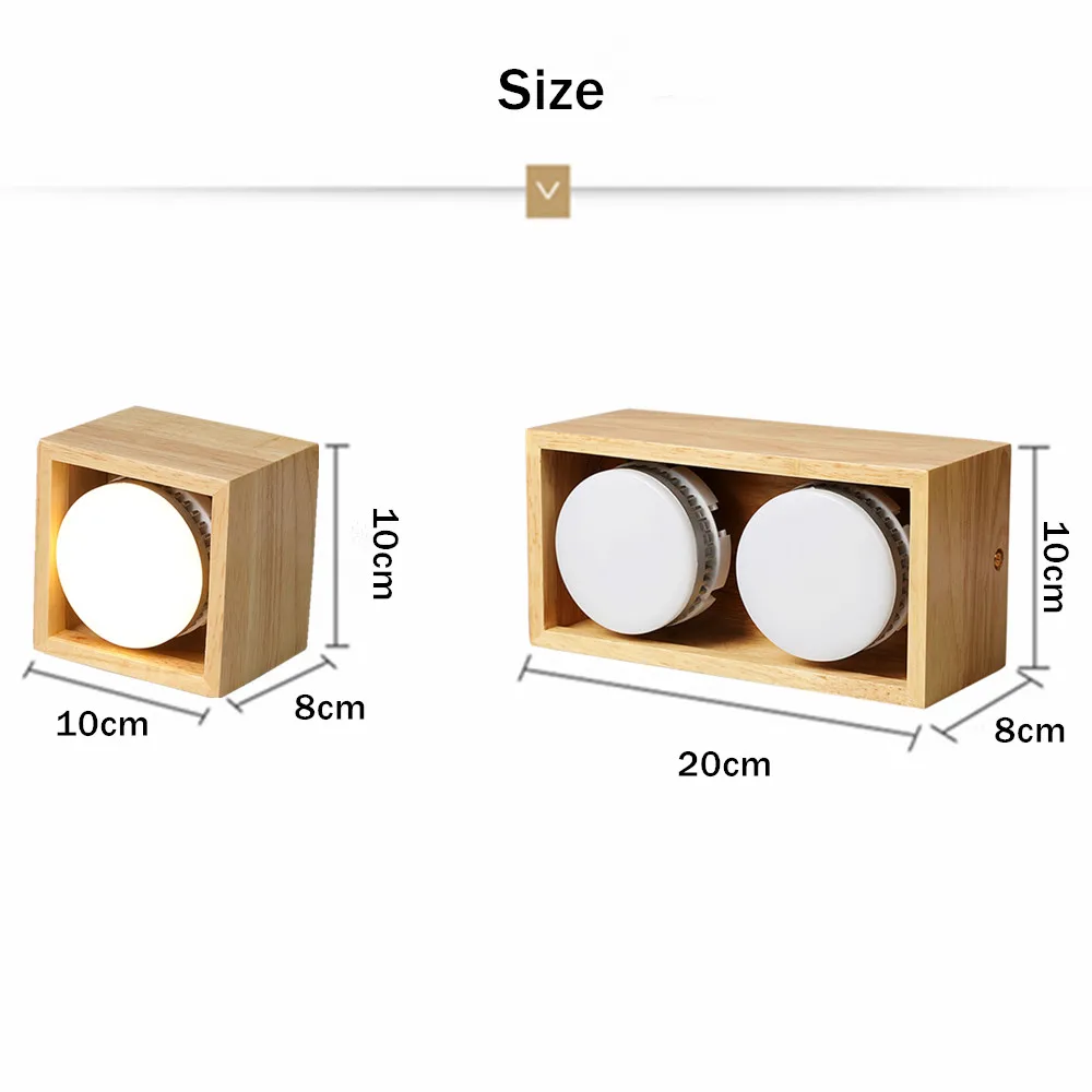 DBF-foco LED cuadrado de madera para sala de estar y dormitorio, lámpara GX5.3 reemplazable de 7W, 9W, 12W