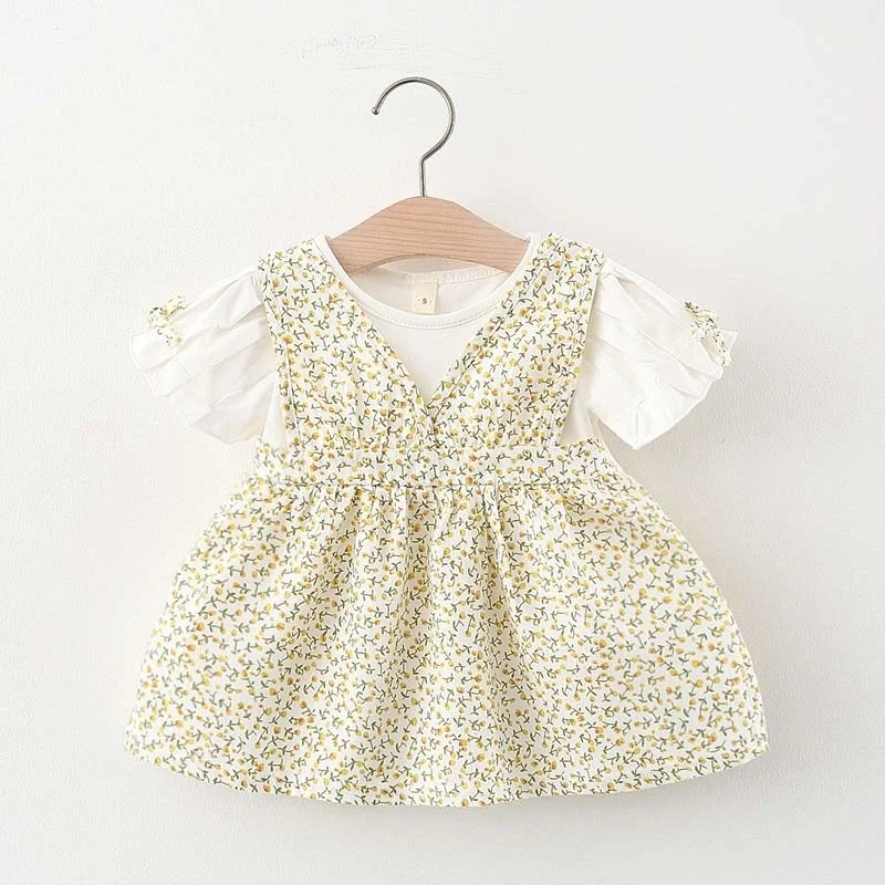 

2021 New Girls Flowers Dresses New Fashion Toddler Baby Sweet Party Costumes Newborn Short Sleeve Outfits Summer Clothing