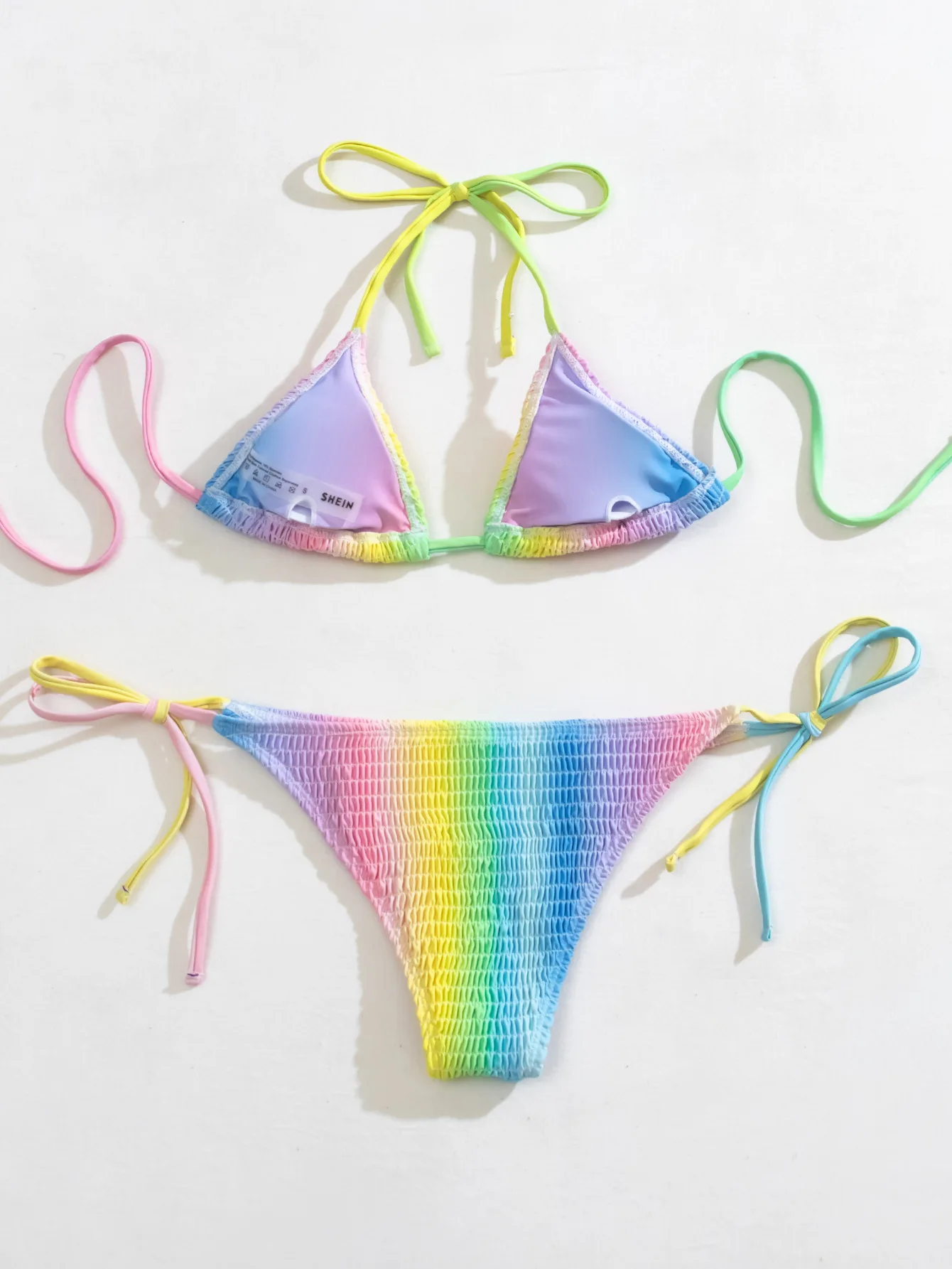 

Tie Side Tie Dye Drawstring Rainbow Unicorn Triangle Bikini Strap Multicolor Push Up Beach Wear String Bikini Set