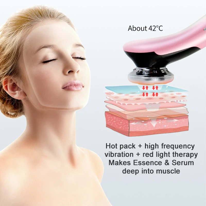 Beste 7 In 1 Led Photon Beauty Instrument Therapie Trillingen Stimulator Hot Cool Rimpel Remover Elektrische Ultrasone Gezicht Lifting Apparaat