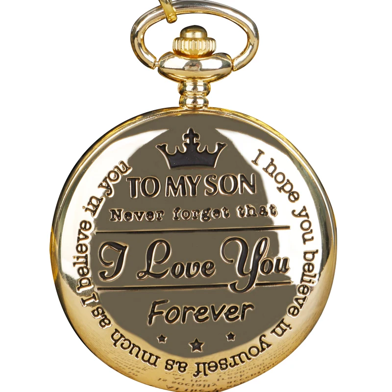 

Hot Lettering TO MY SON Pocket Watch Souvenir I LOVE YOU Quartz Pocket Watch Best Gifts For Son