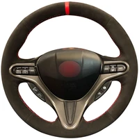 diy personalized super soft black suede red marker car steering wheel cover for honda civic civic 8 2006 2009 3 spoke