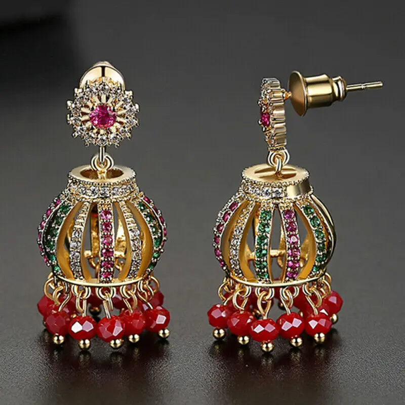 Цыганские украшения индийские длинные серьги Jhumka с колокольчиком и бахромой