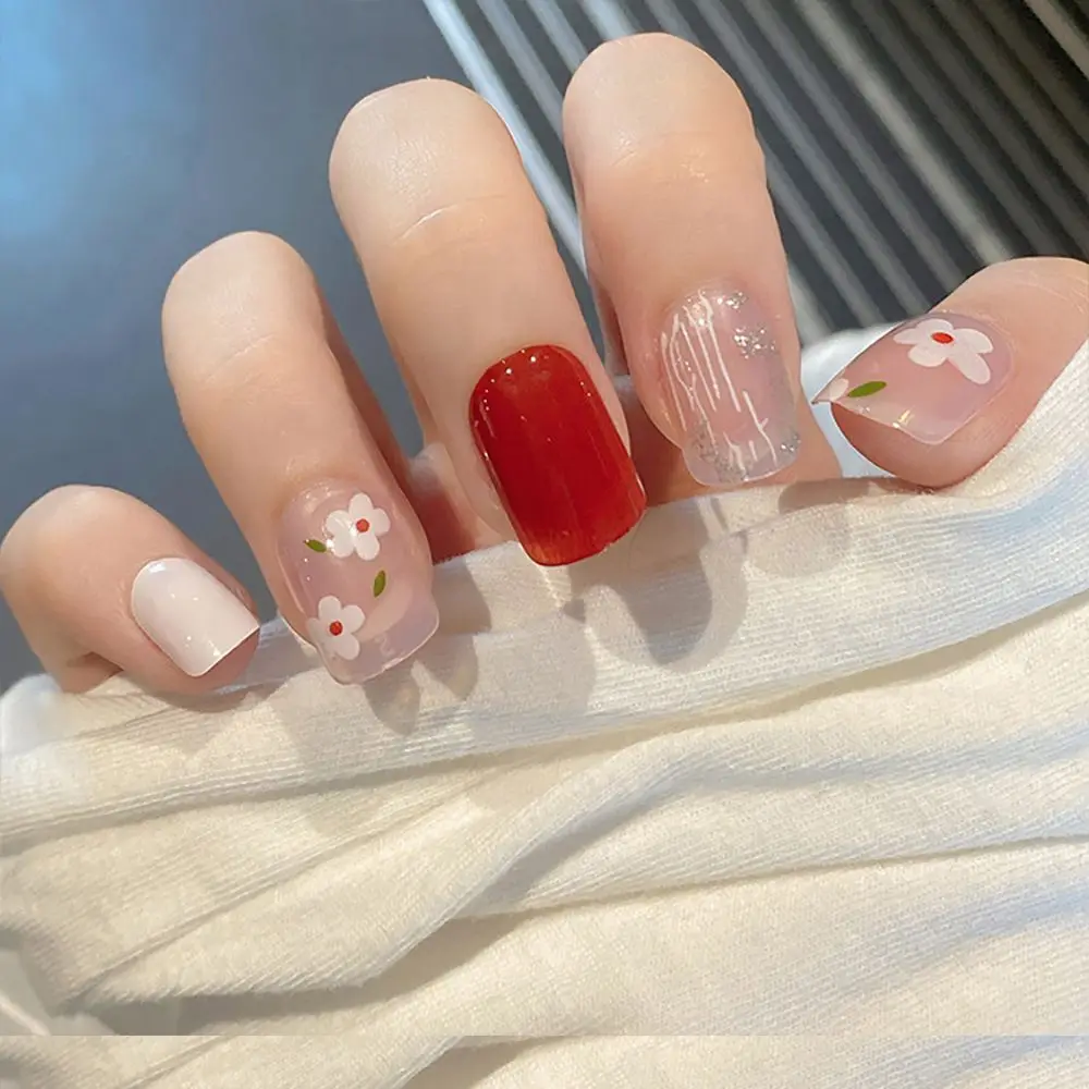 Накладные ногти с красным принтом 24 шт. | Красота и здоровье