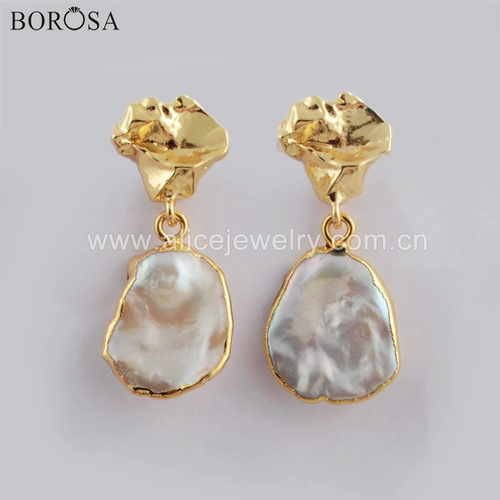 BOROSA Dropship Gold Filled Freeform Natural Freshwater Pearl Drop Earrings Dangle Earring Jewelry for Gift G1780 | Украшения и
