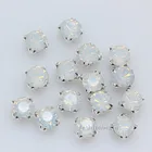 Стеклянные стразы с белым опалом, 3-8 мм, с плоской задней частью, с чешским кристаллом, в серебряной оправе, 4 шт., бусины с отверстиями