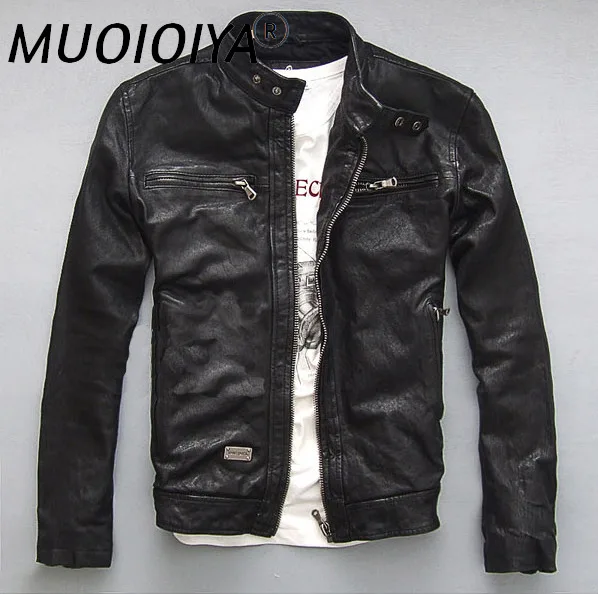 

Factory 2021 New Men Black Vegetable tanning Sheepskin Motorcycle Leather Jacket 100% Real Sheepskin Slim fit Biker Jackets