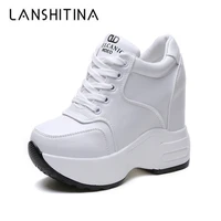 womens ankle boots 2021 autumn leather chunky shoes woman platform height increased sneakers 10cm thick sole wedges white boots