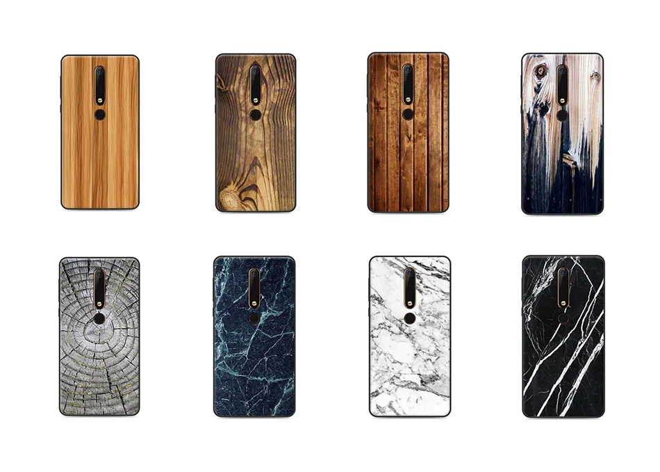 Для Nokia 6,1/6 чехол Мягкая силиконовая Обложка ТПУ Дерево Деревянный камень узорной чехол для телефона защитный чехол противоударный