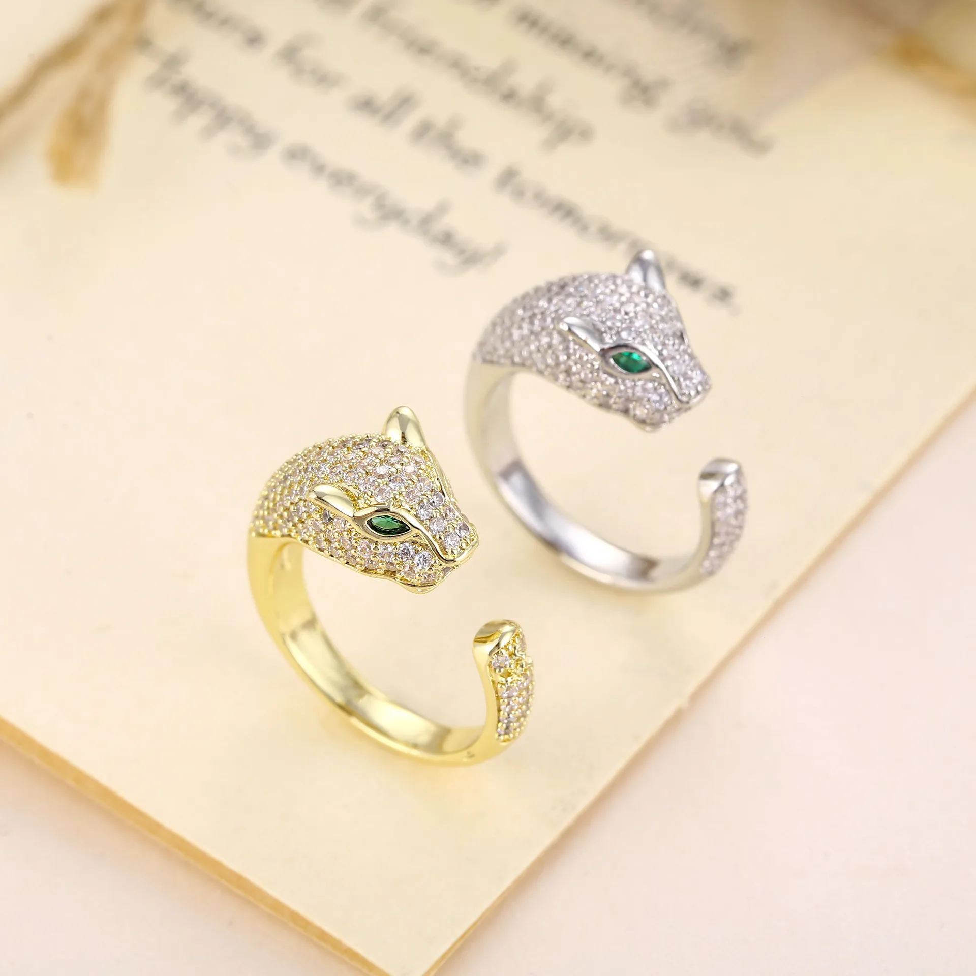 

New Design Gold Zircon Wedding Ring Classic Leopard Head Punk Open Rings for Women Men Fashion Jewelry Statement Metal Rings