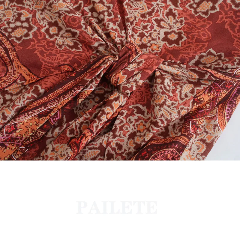 

Women ZA printed skirt with knot Woman side zip asymmetric hem summer skirt Female Ethnic style sexy Retro high-waist midi skirt