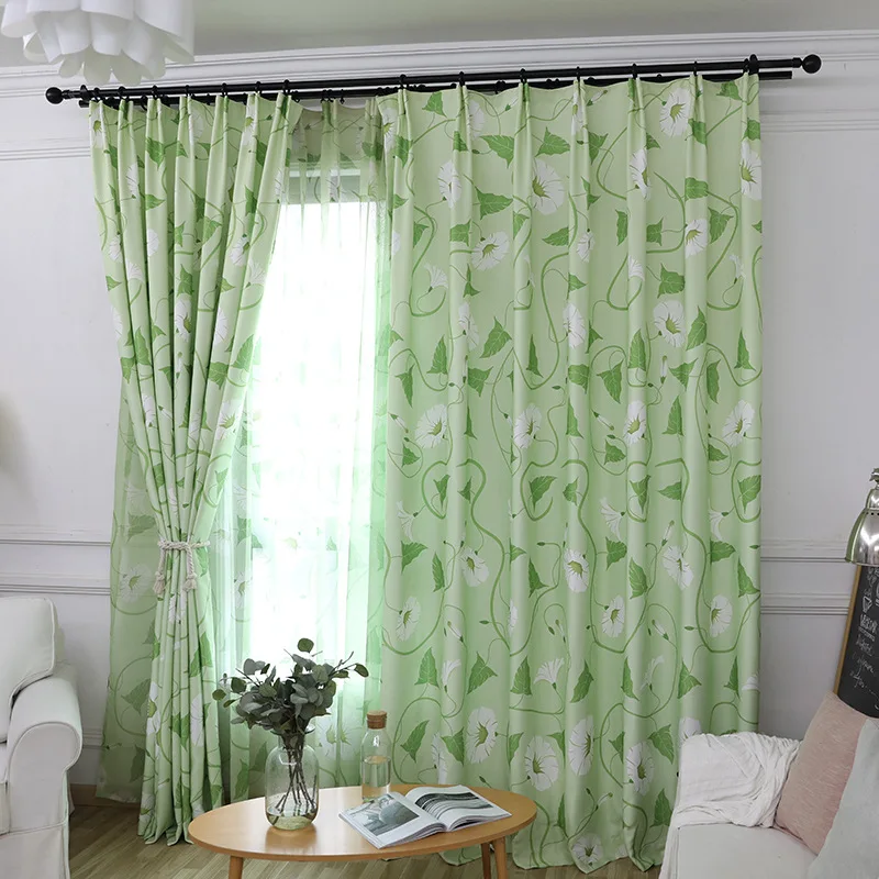 

Korean Cute Modern Minimalist Pastoral Style Morning Glory Printed Jacquard Curtains Blackout Curtains for Living Room Bedroom