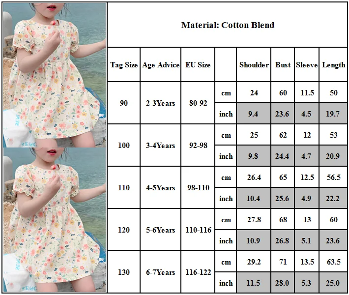 

Little Girl Floral Printed Princess Dress Summer Kids Short Sleeve Beach Wear