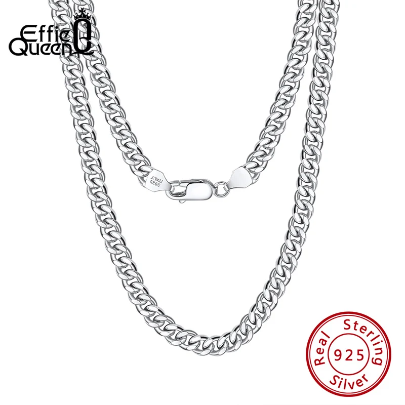 

Effie Queen 925 Sterling Silver 3.6/5/7mm Width Over Size Thick Diamond-Cut Cuban Link Curb Chain Necklace for Men Women SC36