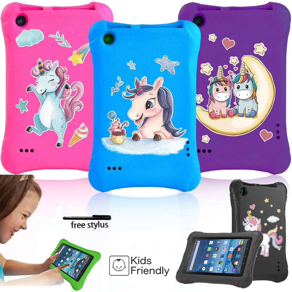 

Tablet Cover Case for Amazon Fire 7 (5th/7th/9th Gen) Unicorn Series Drop Resistance EVA Soft Shell Tablet Kids Case + Stylus