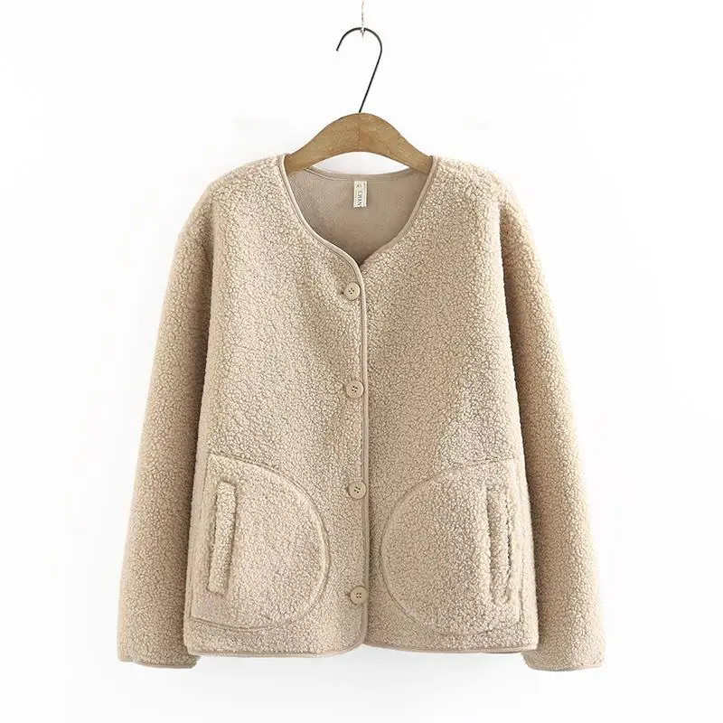 

Autumn Winter Women Jacket Plus Size&Curve Clothing 2021 Outerwear New Casual Long Sleeve Thick Imitation Lamb Cashmere Coat