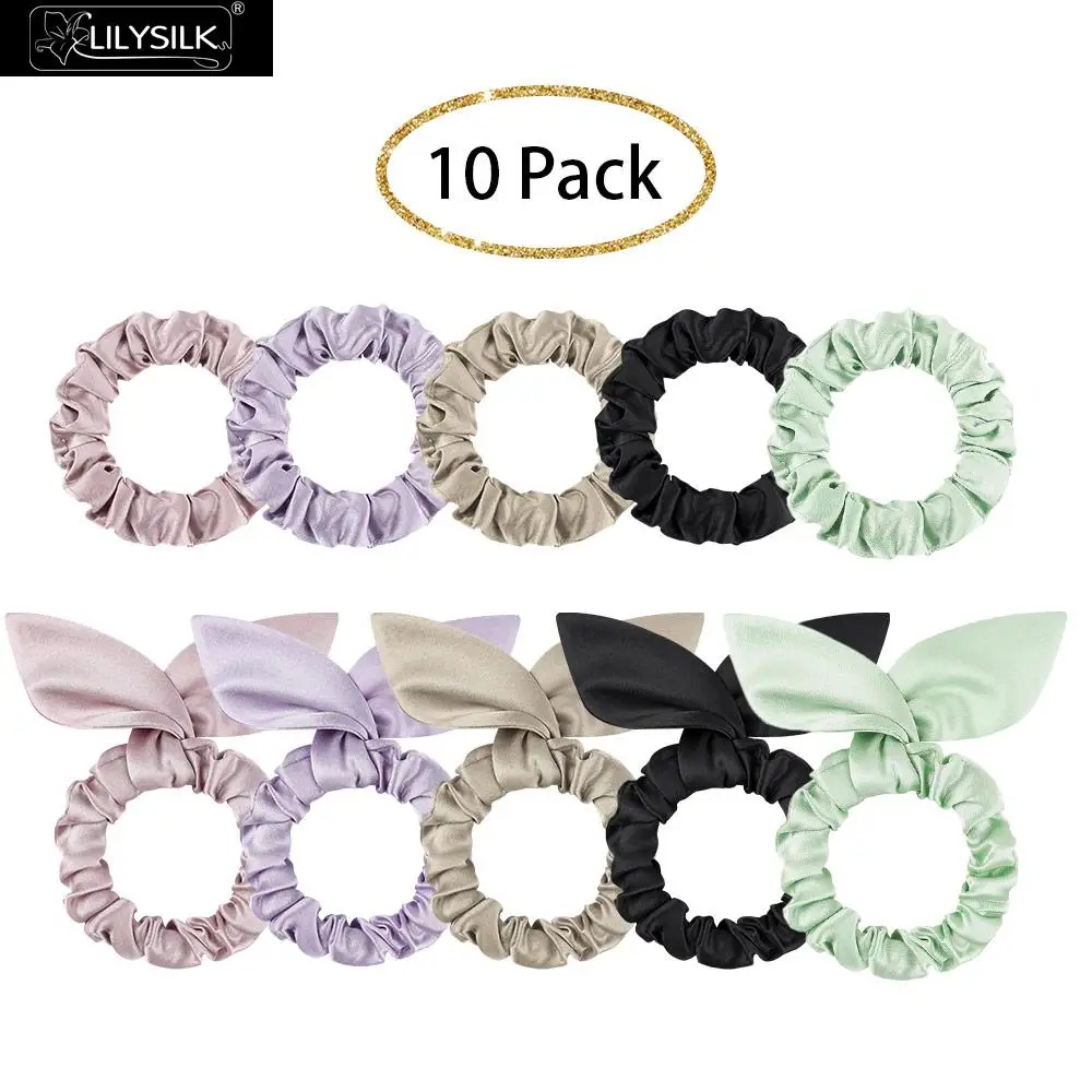 

LilySilk 10 Pack Mixed Style 100 Pure Silk Hair Scrunchies Accessories Soft Care Luxurious Free Shipping