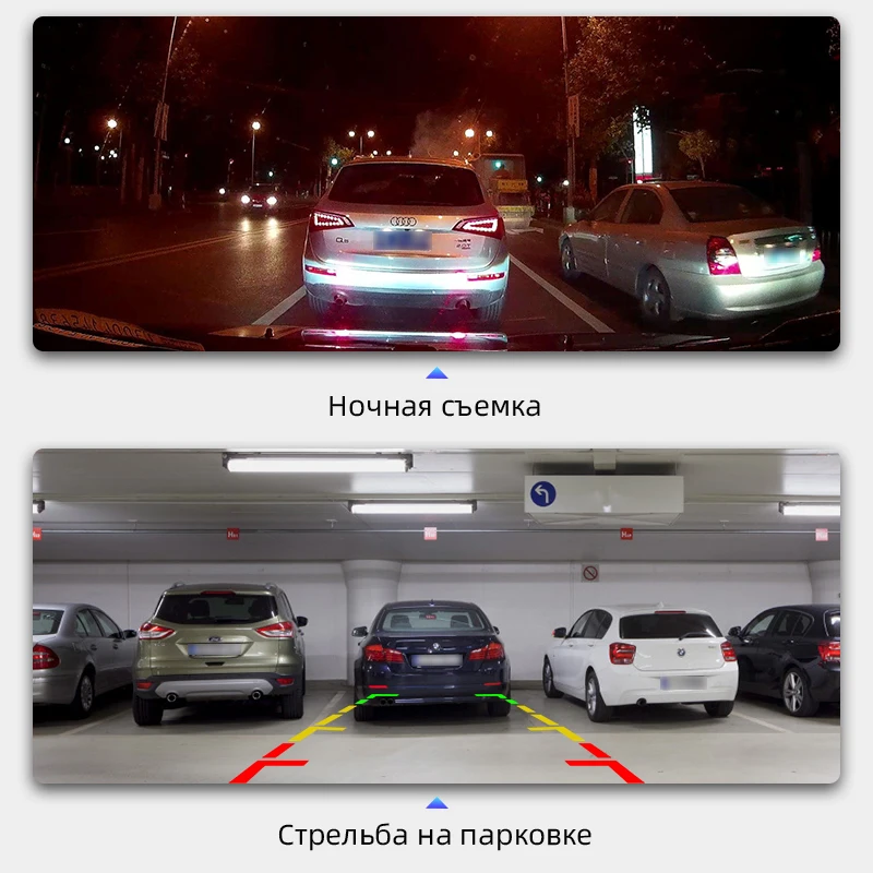 JMCQ 10&quot Car DVR Dash cam Touch screen 1080P Rear view Camera Voice Control Cycle Recording Motion Detection with Backup