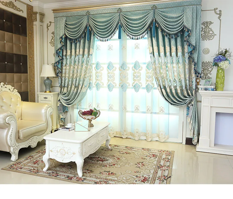 

Jane Europe Curtains for Living Dining Room Bedroom Luxury Bedroom Valance Embroidery Yarn Window Chenille Fabric Custom