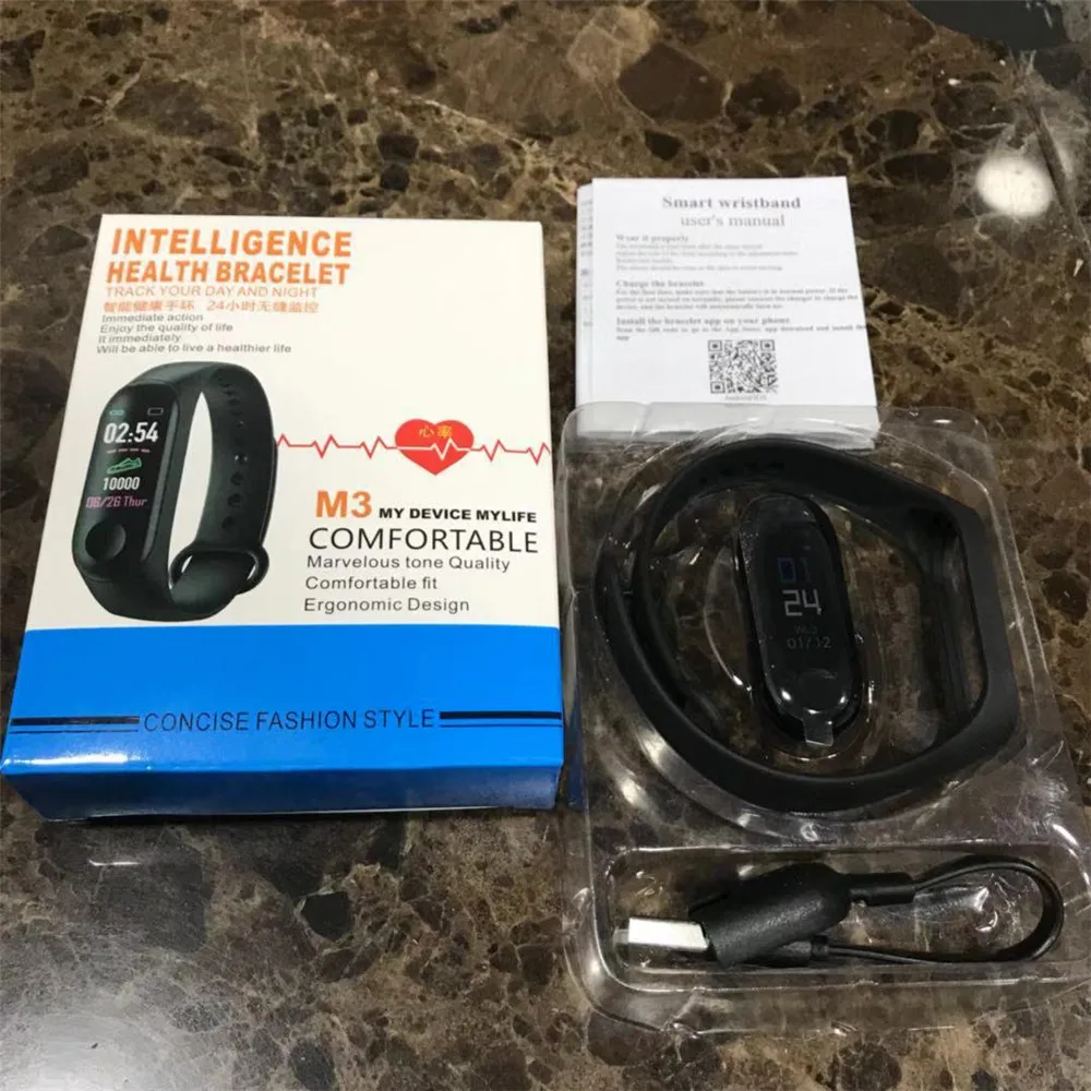 Умный Браслет M3 с Bluetooth пульсометром тонометром и монитором сна|Смарт-браслеты| |