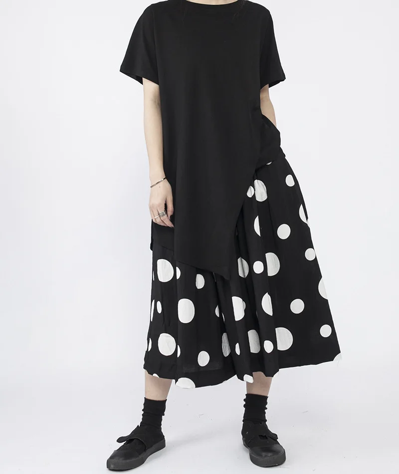 

TVVOVVIN Korean Style Summer Women's Skirt Loose Large Size Polka Dot Pattern Casual Mid-length A-line Skirt F163