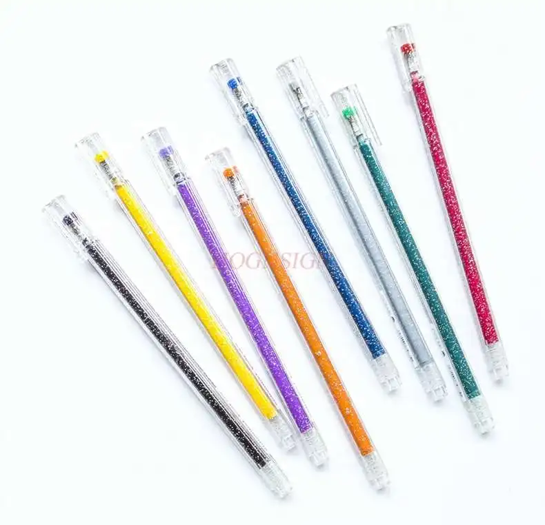 Гелевые ручки со вспышкой, цветные гелевые ручки, блестящие металлические ручки с сыпучим песком, двухцветные Флуоресцентные Ручки для нот,... от AliExpress WW