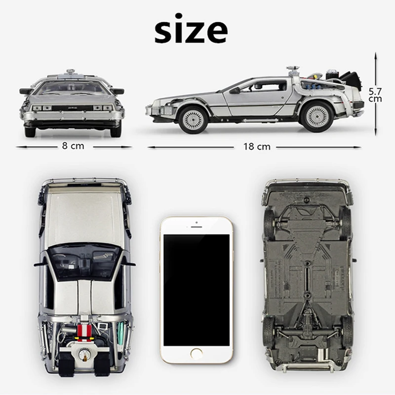 1:24 _ Назад в будущее время литая машина модель Delorean из сплава игрушечного