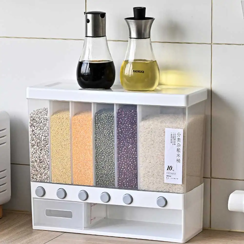 

Dry Rice Food Container Wall Mounted Seperate Kitchen Storage Containers Box for Cereals Grain Automatic Dispenser Kitchen Items