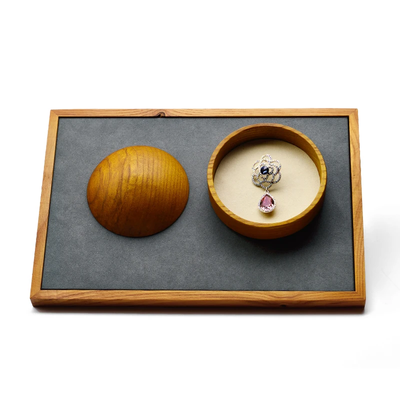 Oirlv Jewelry Display Round Dish Jewelry Support Wooden Earring Display Holder Earring Ring Bracelet Display for Jewelry Shop