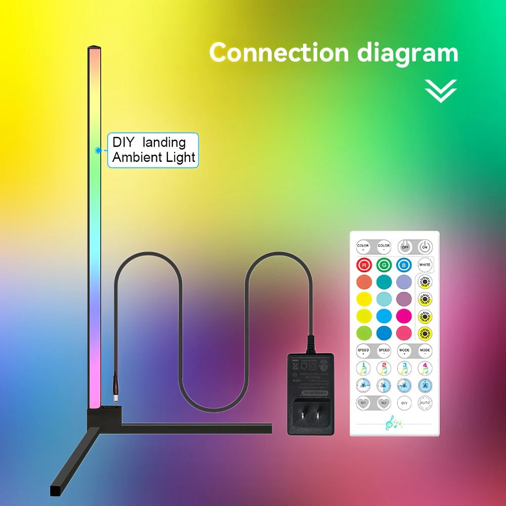 

Светодиодсветильник лампа RGB угловая для гостиной, Напольная Лампа с регулируемой яркостью, прикроватная лампа с дистанционным управление...