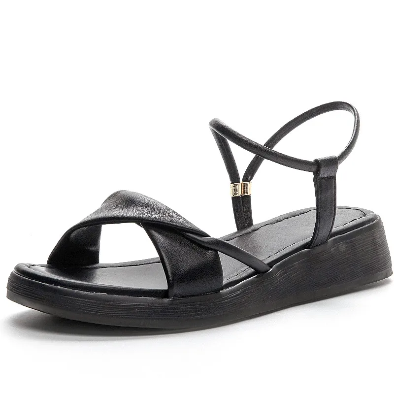 

Sandals Women Large Size 2021 Summer New Genuine Leather Girl Sandals Student Flat Non-slip Beach Women Sandals