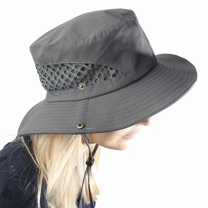 

Unisex Outdoor Bucket Hats Solid Mesh Breathable Foldable Caps Mens Womens Hiking Fishing Hat Summer Wide Brim Anti-UV Sun Hats