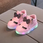 Детская спортивная обувь, светодиодные кроссовки с подсветкой, модная детская светящаяся обувь с бантиком для девочек, повседневные фирменные кроссовки для девочек 21-30