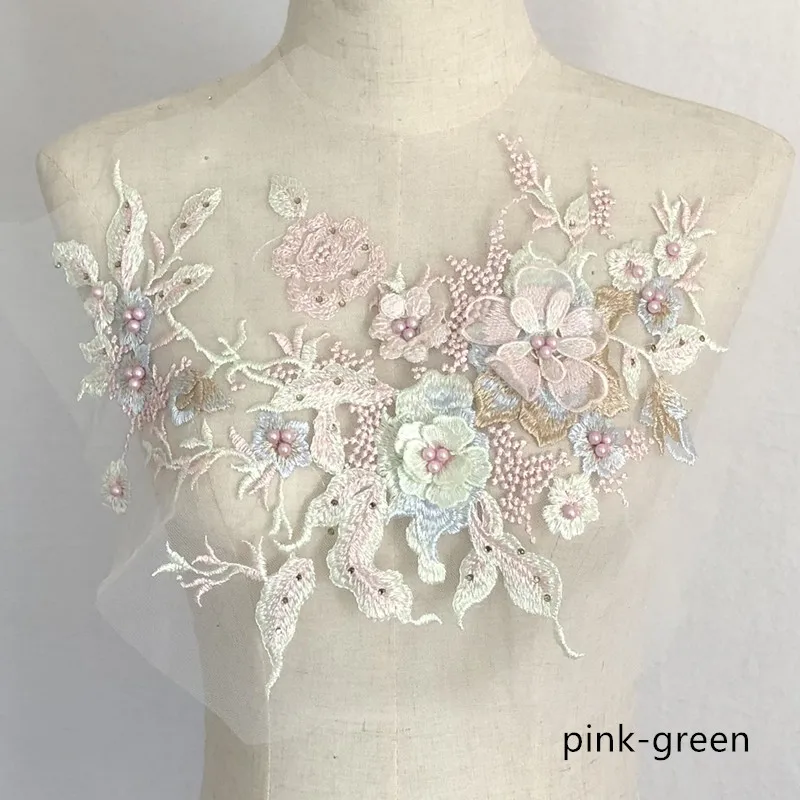 Элегантные бусины сделай сам вышивка Цветочная Кружевная аппликация для