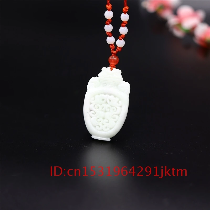 

Amulet Gifts Jade Jewelry Vase Men Fashion White for Women Charm Necklace Natural Chinese Pendant Double-sided Carved