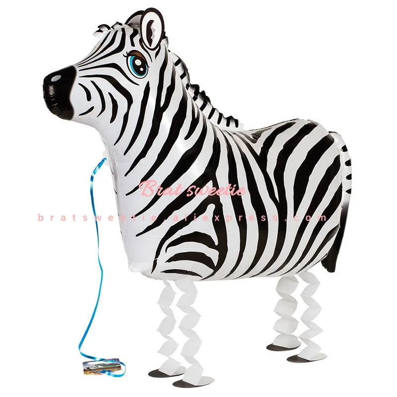 Walking Zebra Шагающие воздушные шары с животными Милая кошка панда динозавр Тигр Жираф джунгли вечерние детские мальчики девочки декорации с днем рождения воздушные шары - Цвет: Walking Zebra
