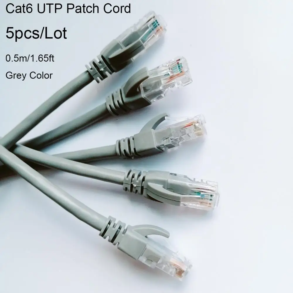 

5PCS/Lot CAT6 UTP 0.5M Internet Cables 1.6FT Ethernet Cables 50CM Network Wire Black Grey RJ45 Patch Cord Made In China