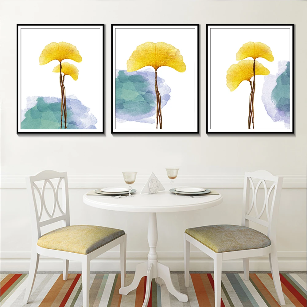 

Modern Abstract Yellow Ginkgo Leaves Canvas Painting Minimalist Plant Poster And Print Wall Art For Living Room Home Decoration