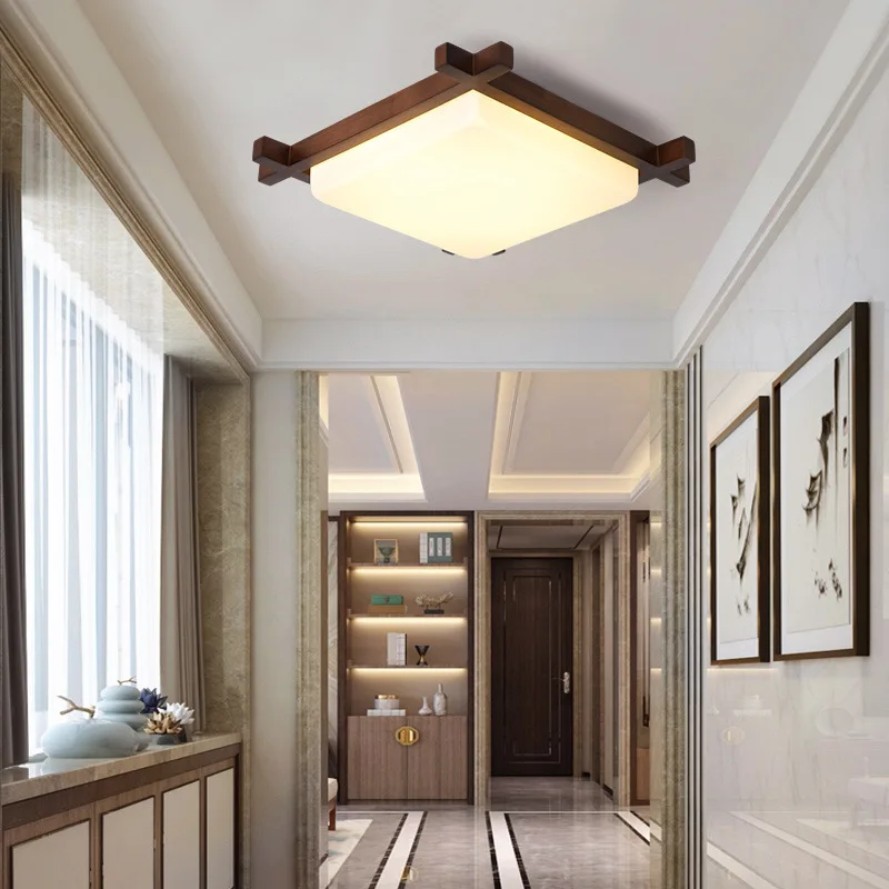

Современная простая Новая китайская потолочная лампа, креативное освещение для коридора, коридора, балкона, лампы из твердого дерева в скан...