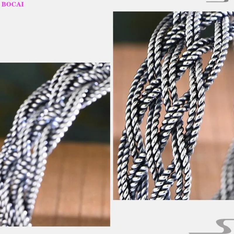 

BOCAI S999 Sterling Silver Bangle Retro Craft Hand Woven Twist Pure Argentum Simple Personality Wide Bracelets For Women Lovers