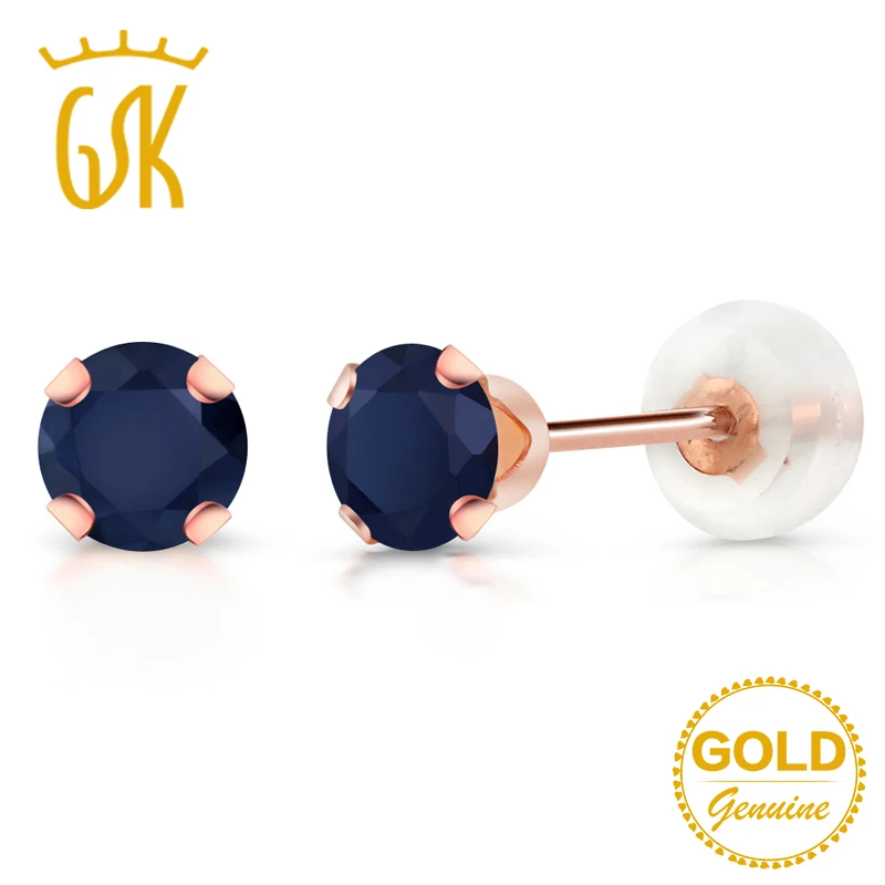 GemStoneKing 0,72 карат Круглый 4 мм драгоценный камень синий сапфир драгоценный камень серьги-гвоздики 10 к розовое золото хорошее ювелирное изделие для женщин